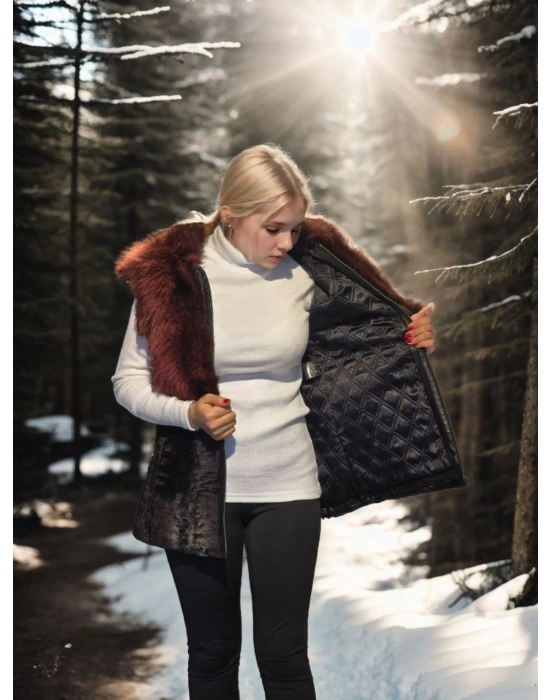 Kadın Kolsuz Hakiki Kürk - Siyah