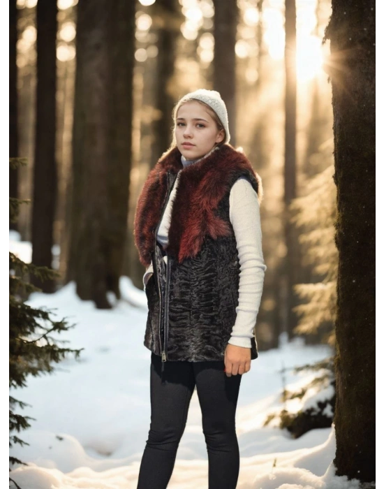 Kadın Kolsuz Hakiki Kürk - Siyah