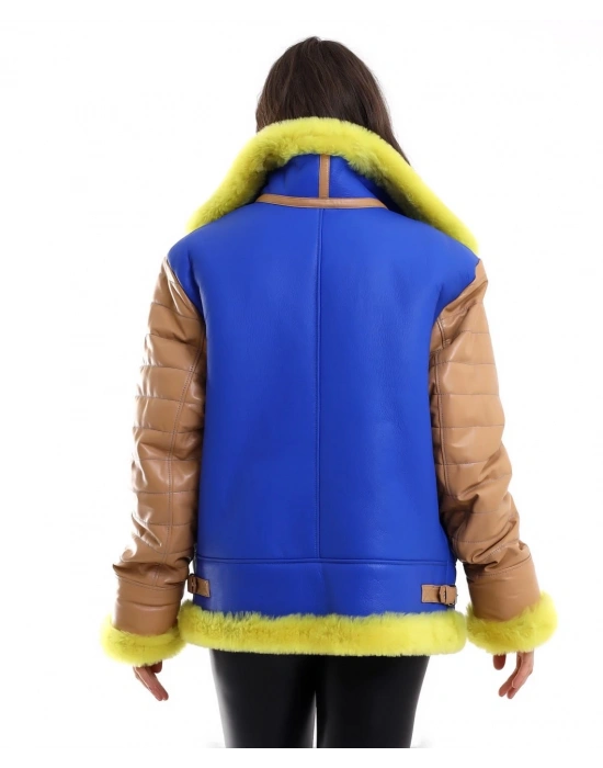 Kadın Koyun Derisi Pilot Hakiki Kürk - Sarı