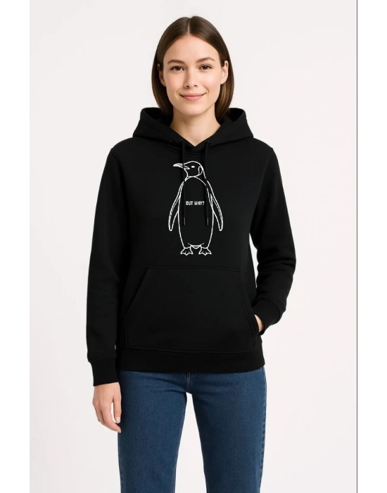 Kadın Nihilist Penguen Özel Tasarım Oversize Kapüşonlu Sweatshirt - Siyah