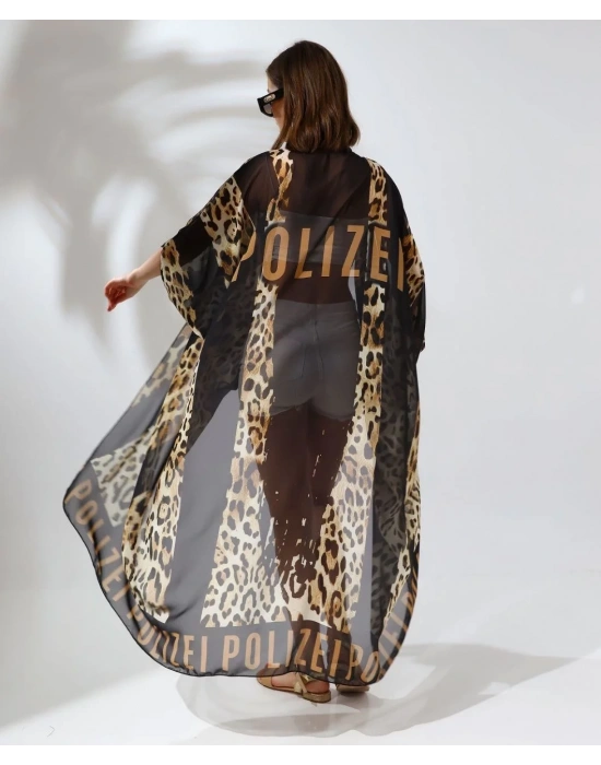 Kadın Rahat Kesim Şifon Kimono - Leopar