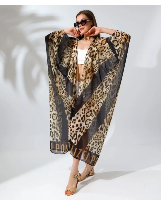 Kadın Rahat Kesim Şifon Kimono - Leopar