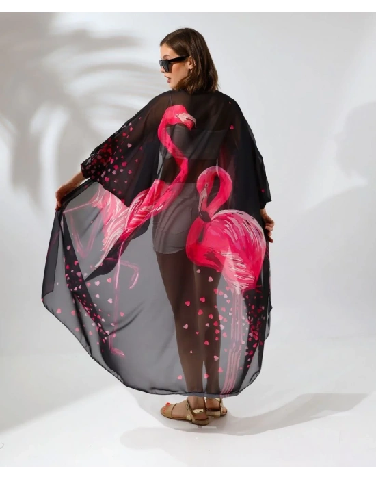 Kadın Rahat Kesim Şifon Kimono - Siyah