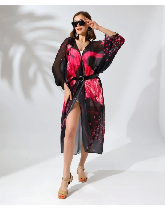 Kadın Rahat Kesim Şifon Kimono - Siyah