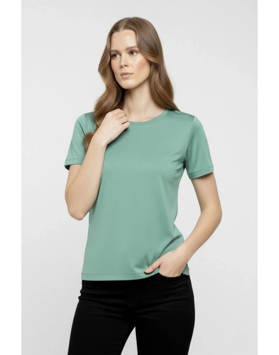 Kadın T-Shirt Bisiklet Yaka Slim Fit Likralı Tişört Günlük Basic Body - Mint Yeşili