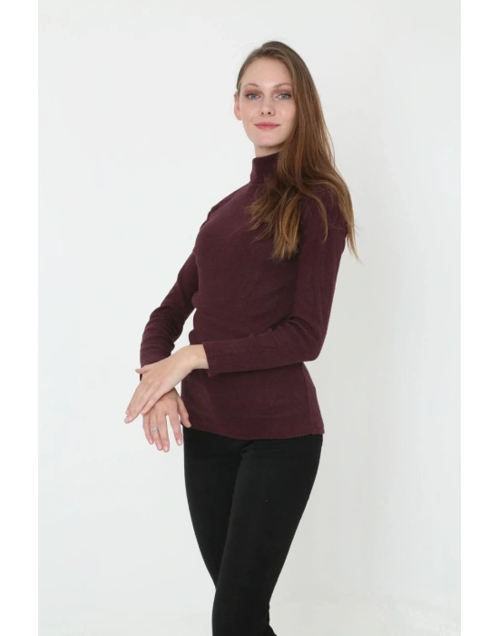 Kadın Tam Boğazlı Fitilli Likrali Koşkorse Badi - Bordo