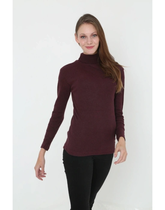 Kadın Tam Boğazlı Fitilli Likrali Koşkorse Badi - Bordo