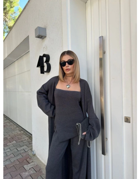 Kadın Triko Üçlü Takım - Füme