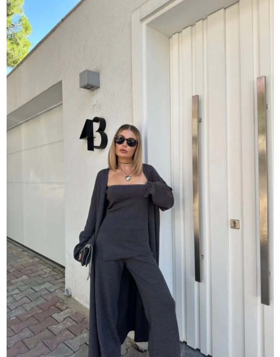 Kadın Triko Üçlü Takım - Füme