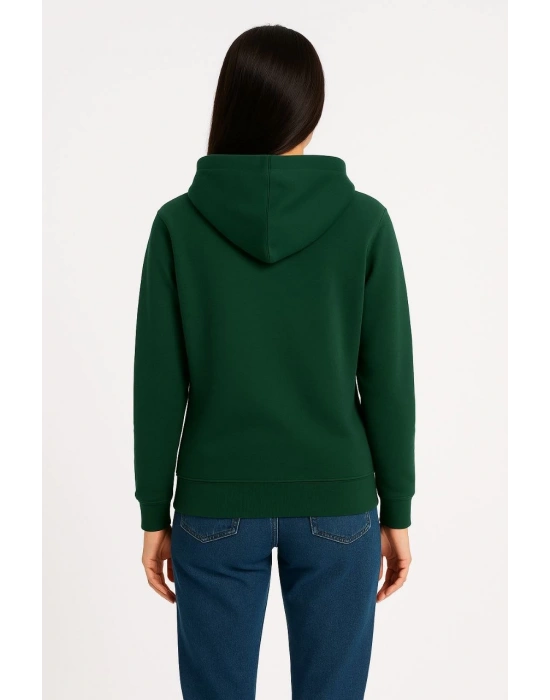 Kadın Üç İplik Kapüşonlu Kanguru Cepli Sweatshirt hoodie - Haki