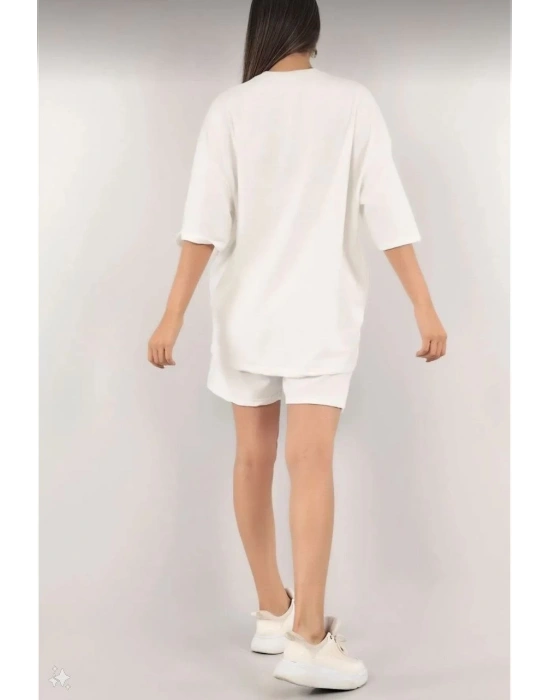 Kadın Nakış İşlemeli Şort Takım - Beyaz