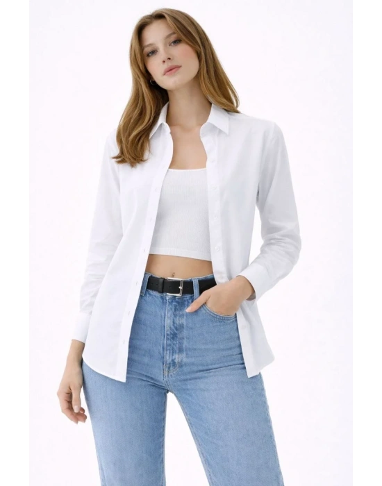 Kadın Uzun Kollu Gömlek Düğmeli Klasik Yaka Günlük ve Ofis Şıklığına uygun - Beyaz