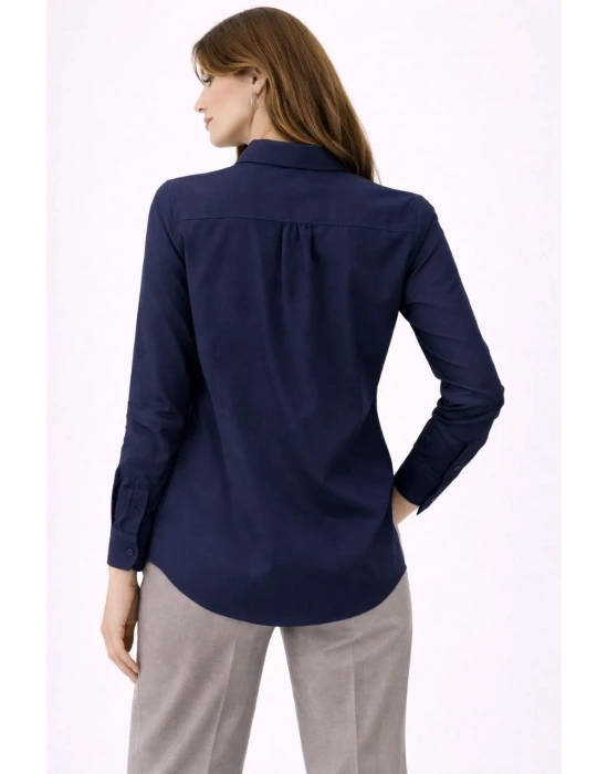 Kadın Uzun Kollu Gömlek Düğmeli Klasik Yaka Günlük ve Ofis Şıklığına uygun - Lacivert