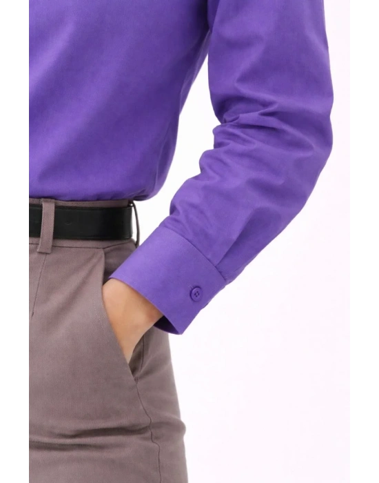 Kadın Uzun Kollu Gömlek Düğmeli Klasik Yaka Günlük ve Ofis Şıklığına uygun - Mor