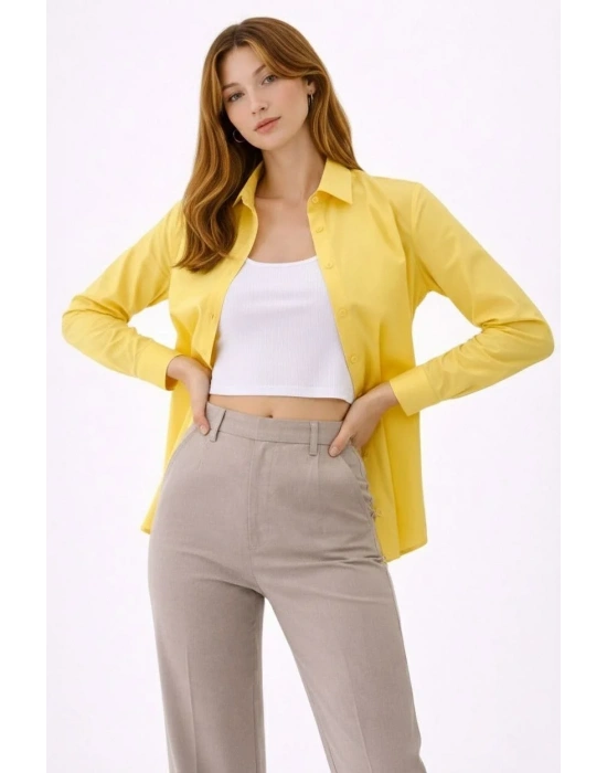 Kadın Uzun Kollu Gömlek Düğmeli Klasik Yaka Günlük ve Ofis Şıklığına uygun - Sarı