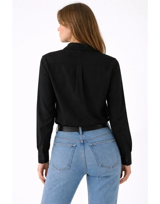 Kadın Uzun Kollu Gömlek Düğmeli Klasik Yaka Günlük ve Ofis Şıklığına uygun - Siyah