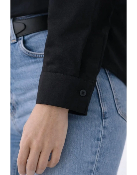 Kadın Uzun Kollu Gömlek Düğmeli Klasik Yaka Günlük ve Ofis Şıklığına uygun - Siyah