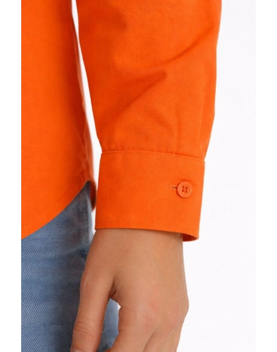 Kadın Uzun Kollu Gömlek Düğmeli Klasik Yaka Günlük ve Ofis Şıklığına uygun - Turuncu