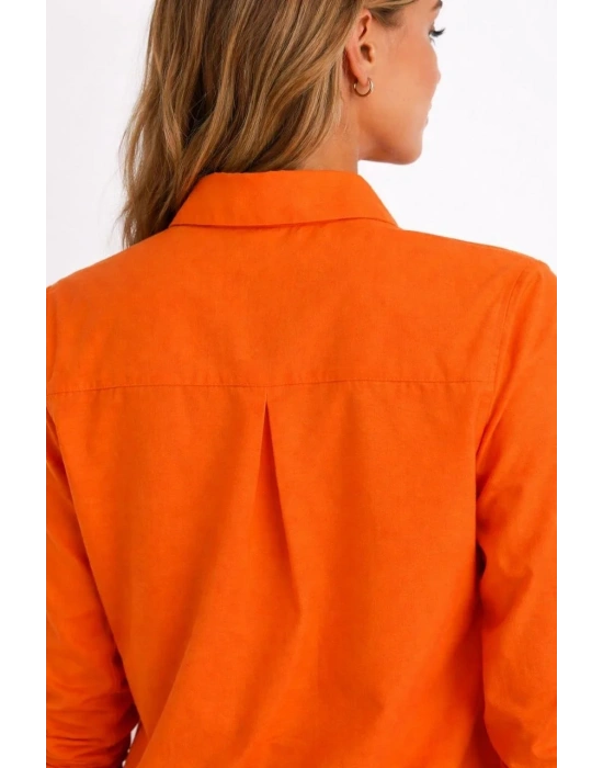 Kadın Uzun Kollu Gömlek Düğmeli Klasik Yaka Günlük ve Ofis Şıklığına uygun - Turuncu