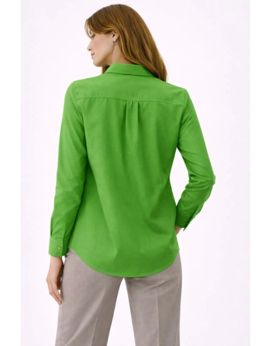 Kadın Uzun Kollu Gömlek Düğmeli Klasik Yaka Günlük ve Ofis Şıklığına uygun - Yeşil