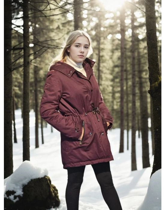 Kadın Uzun Kollu Hakiki Deri Ceket - Bordo