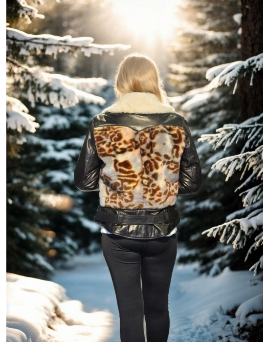 Kadın Uzun Kollu Hakiki Deri Kürk - Siyah