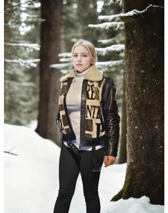 Kadın Uzun Kollu Hakiki Deri Kürk - Siyah