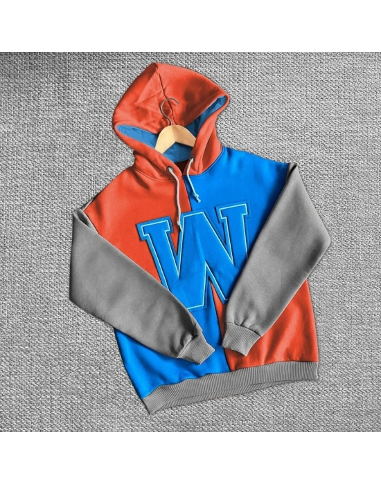 Kadın W Nakış İşlemeli Kapüşonlu Sweatshirt - Mavi