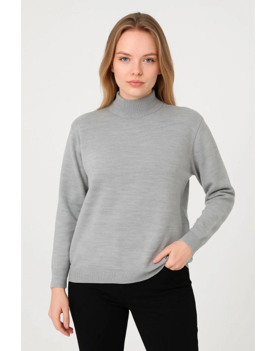 Kadın Yarım Boğaz Triko Kazak yumuşak dokulu Pamuklu ince Dokuma uzun kollu Regular - Gri