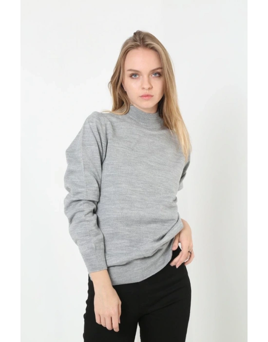 Kadın Yarım Boğaz Triko Kazak yumuşak dokulu Pamuklu ince Dokuma uzun kollu Regular - Gri