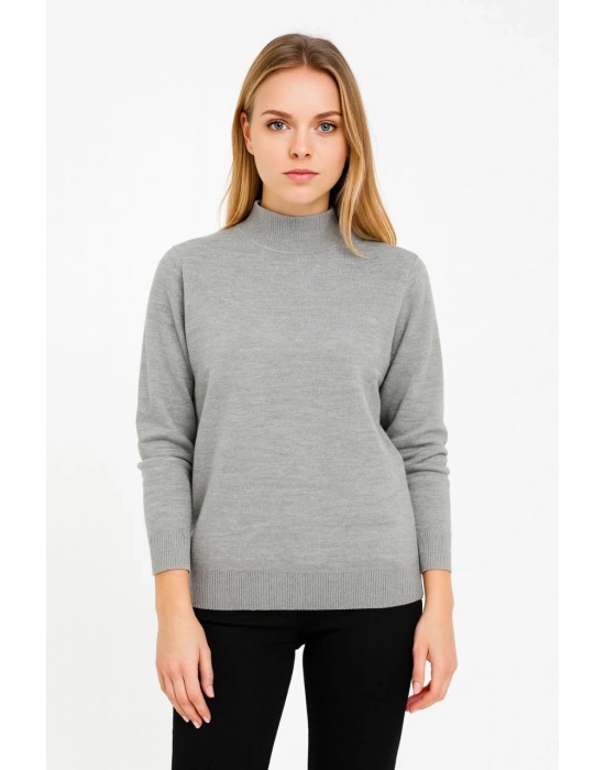 Kadın Yarım Boğaz Triko Kazak yumuşak dokulu Pamuklu ince Dokuma uzun kollu Regular - Gri