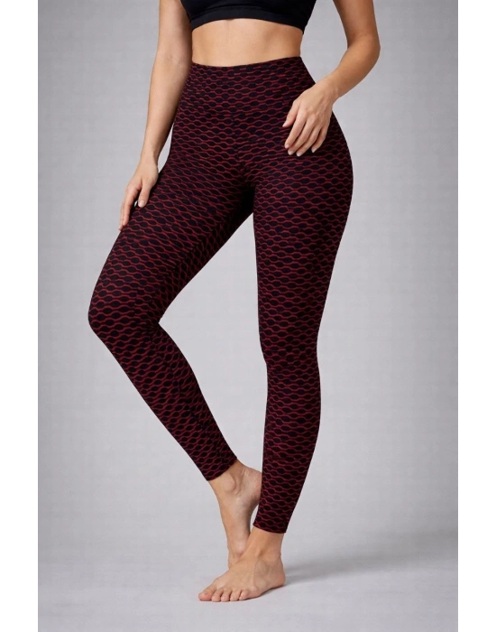 Kadın Yüksek Bel Toparlayıcı Likralı Büzgülü Tayt - Kırmızı