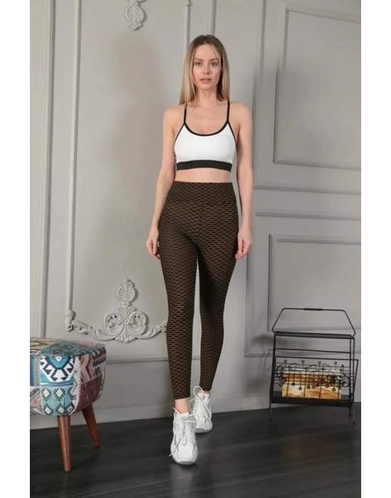 Kadın Yüksek Bel Toparlayıcı Likralı Büzgülü Tayt - Sarı