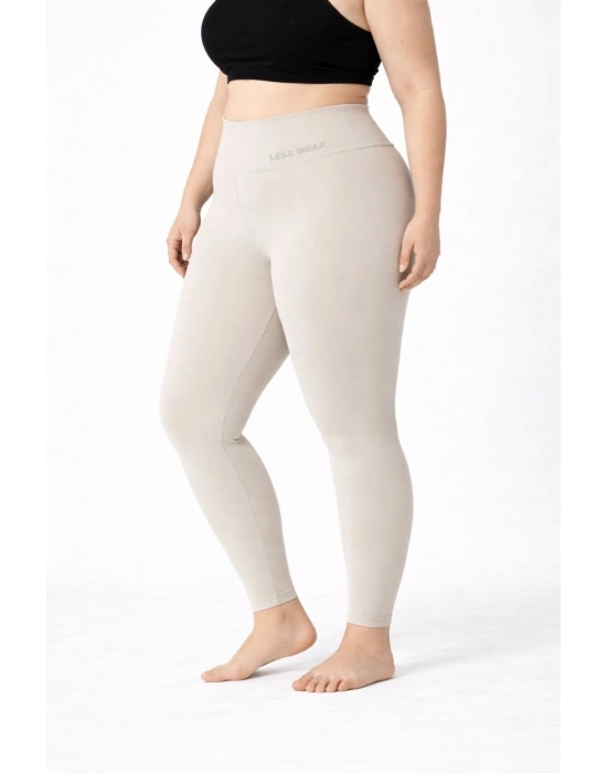 Kadın Yüksek Bel Toparlayıcı Likralı dalgıç Spor Tayt Esnek Battal Büyük Beden - Taş