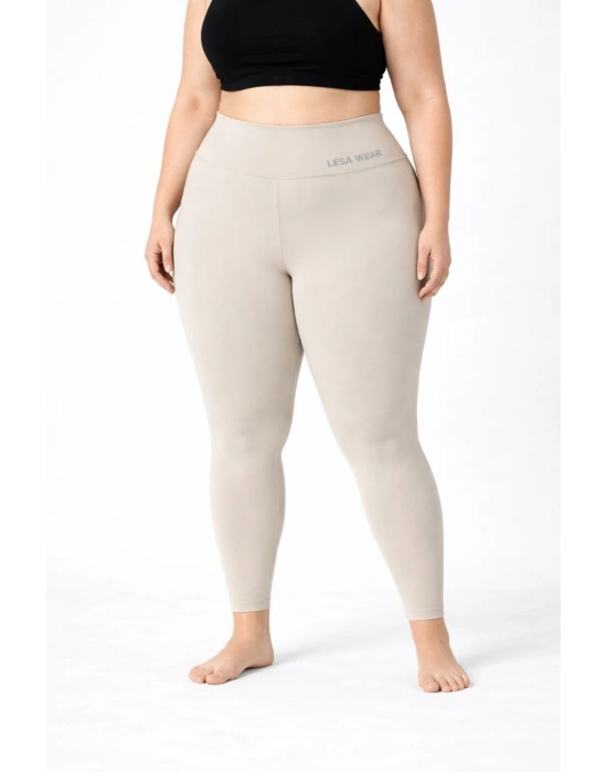 Kadın Yüksek Bel Toparlayıcı Likralı dalgıç Spor Tayt Esnek Battal Büyük Beden - Taş