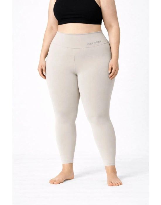 Kadın Yüksek Bel Toparlayıcı Likralı dalgıç Spor Tayt Esnek Battal Büyük Beden - Taş