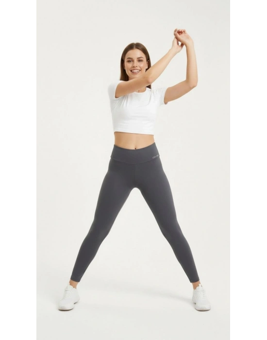 Kadın Yüksek Bel Toparlayıcı Likralı dalgıç Spor Tayt Esnek Rahat Kalıp - Füme