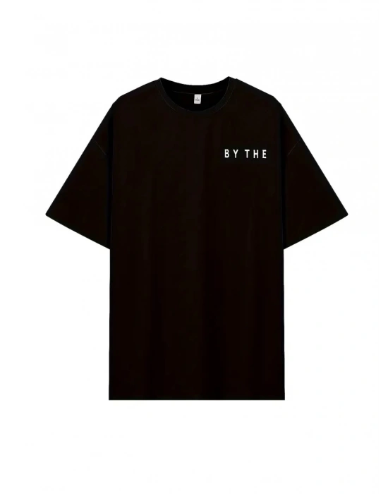 Kadınlar İçin Geniş Kesim Tişört - Kısa Kollu Bol Kesim Manzaralı Okyanus Baskı - Siyah