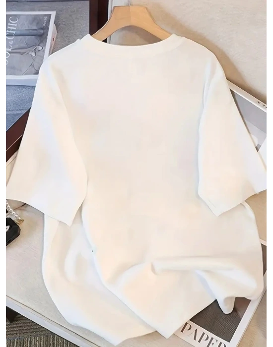 Kadınlar için Siyah Kedi Grafik Tişört - Oversize Kısa Kollu Üst Nefes Alabilir - Beyaz