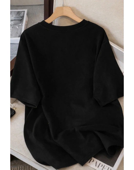 Kadınlar için Siyah Kedi Grafik Tişört - Oversize Kısa Kollu Üst Nefes Alabilir - Siyah