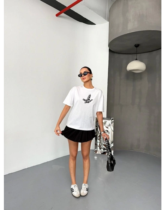 Kısa Kol Baskılı T-shirt - Beyaz