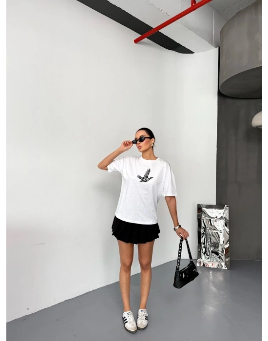 Kısa Kol Baskılı T-shirt - Beyaz