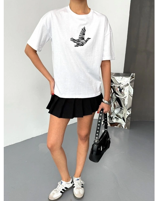 Kısa Kol Baskılı T-shirt - Beyaz