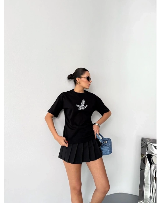 Kısa Kol Baskılı T-shirt - Siyah