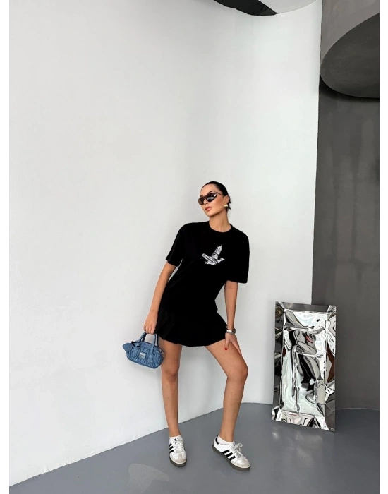 Kısa Kol Baskılı T-shirt - Siyah