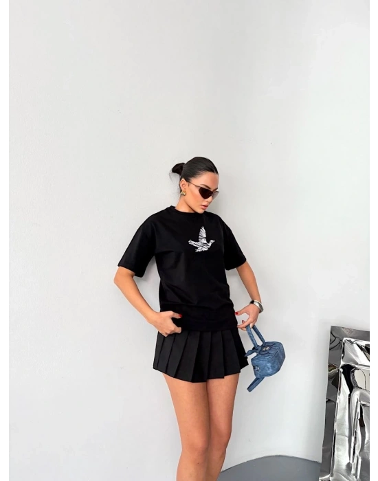 Kısa Kol Baskılı T-shirt - Siyah