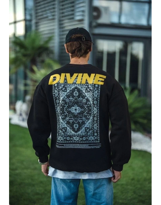 Kışlık Bisiklet Yaka Baskılı SweatShirt - Siyah