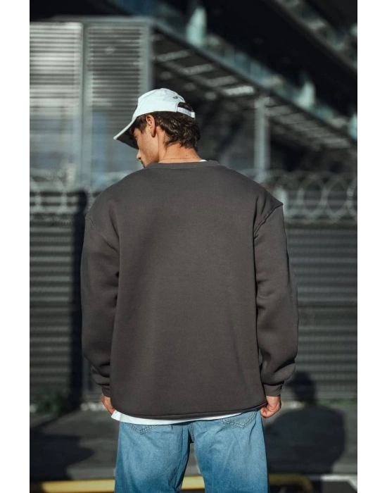 Kışlık Bisiklet Yaka Üç İplik Basic SweatShirt - Antrasit