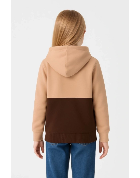 Kız Çocuk Kapüşonlu Kanguru Çepli Parçalı SweatShirt - Renkli
