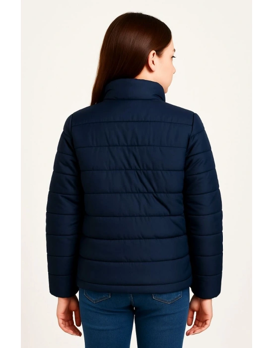 Kız Çocuk Şişme Mont Hafif ve Sıcak Tutucu Fermuarlı Su İtici Mont Kapüşonuz - Lacivert